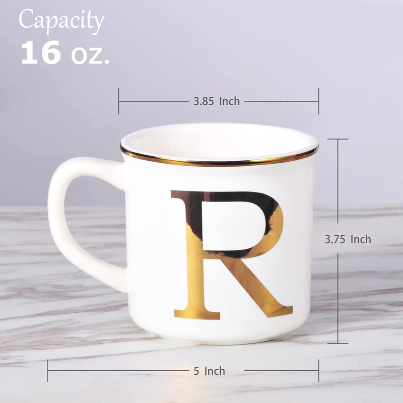 Miicol Ceramic Coffee Mug 16 oz, Monogram Coffee Cup, Golden Initial Tea Mug, Personalized Tea Cup, Unique Gift, Large Mug for Home, Office, Letter R - Image 2